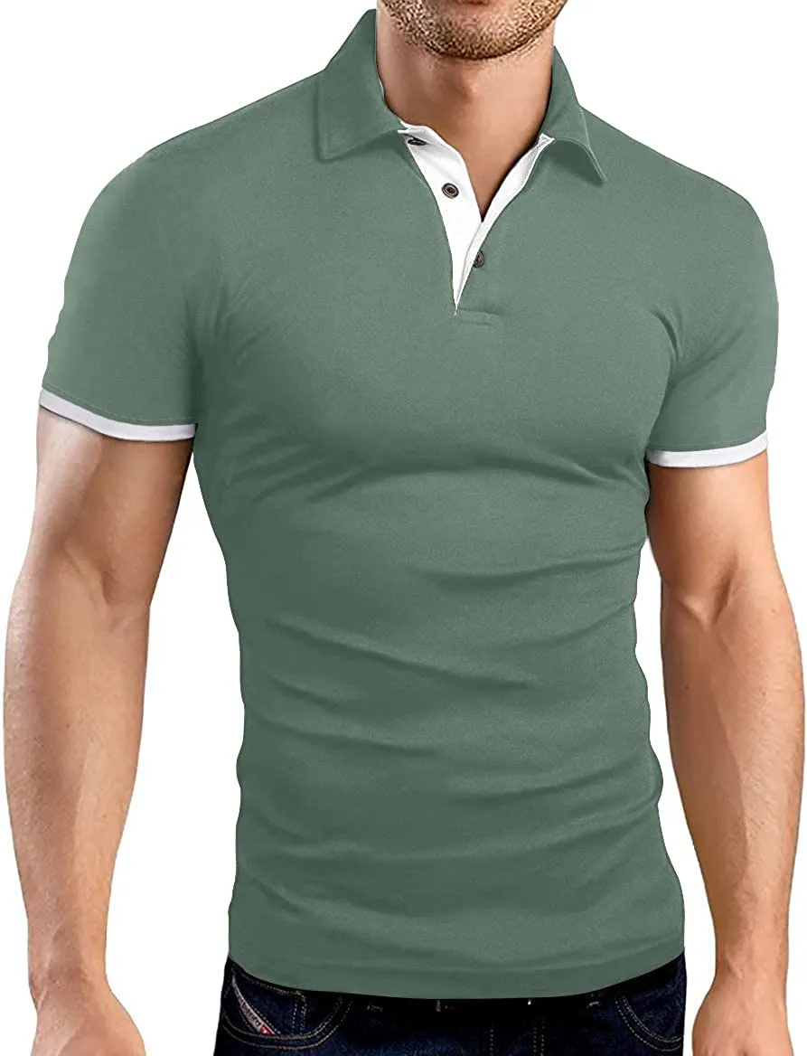 KUYIGO Men's Short & Long Sleeve Polo Shirts Casual Slim Fit Basic Designed Cotton Shirts