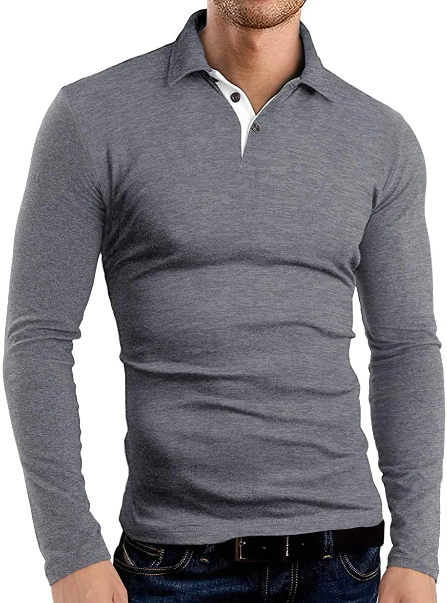 KUYIGO Men's Short & Long Sleeve Polo Shirts Casual Slim Fit Basic Designed Cotton Shirts