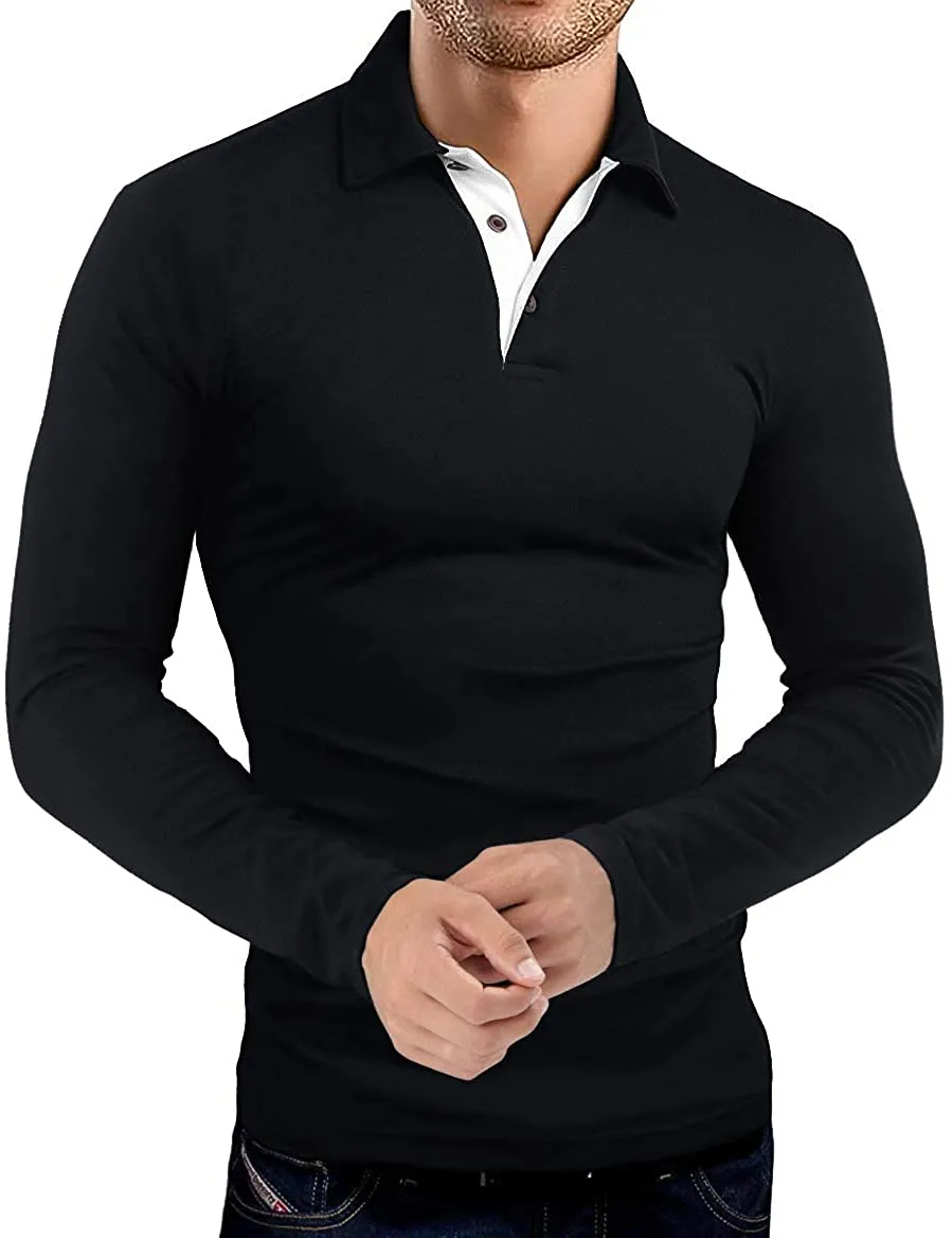 KUYIGO Men's Short & Long Sleeve Polo Shirts Casual Slim Fit Basic Designed Cotton Shirts