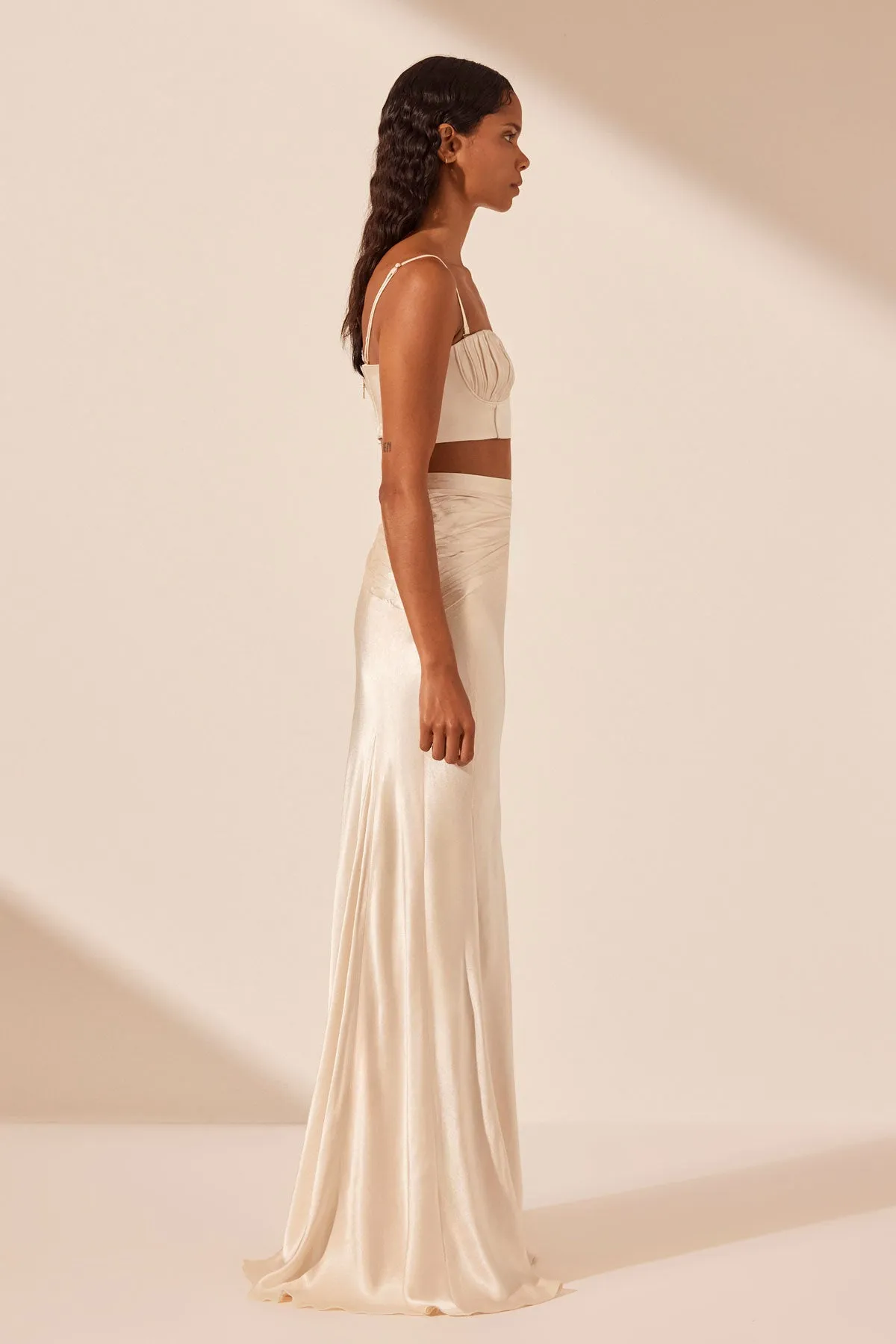 LA LUNE RUCHED MAXI SKIRT - CREAM