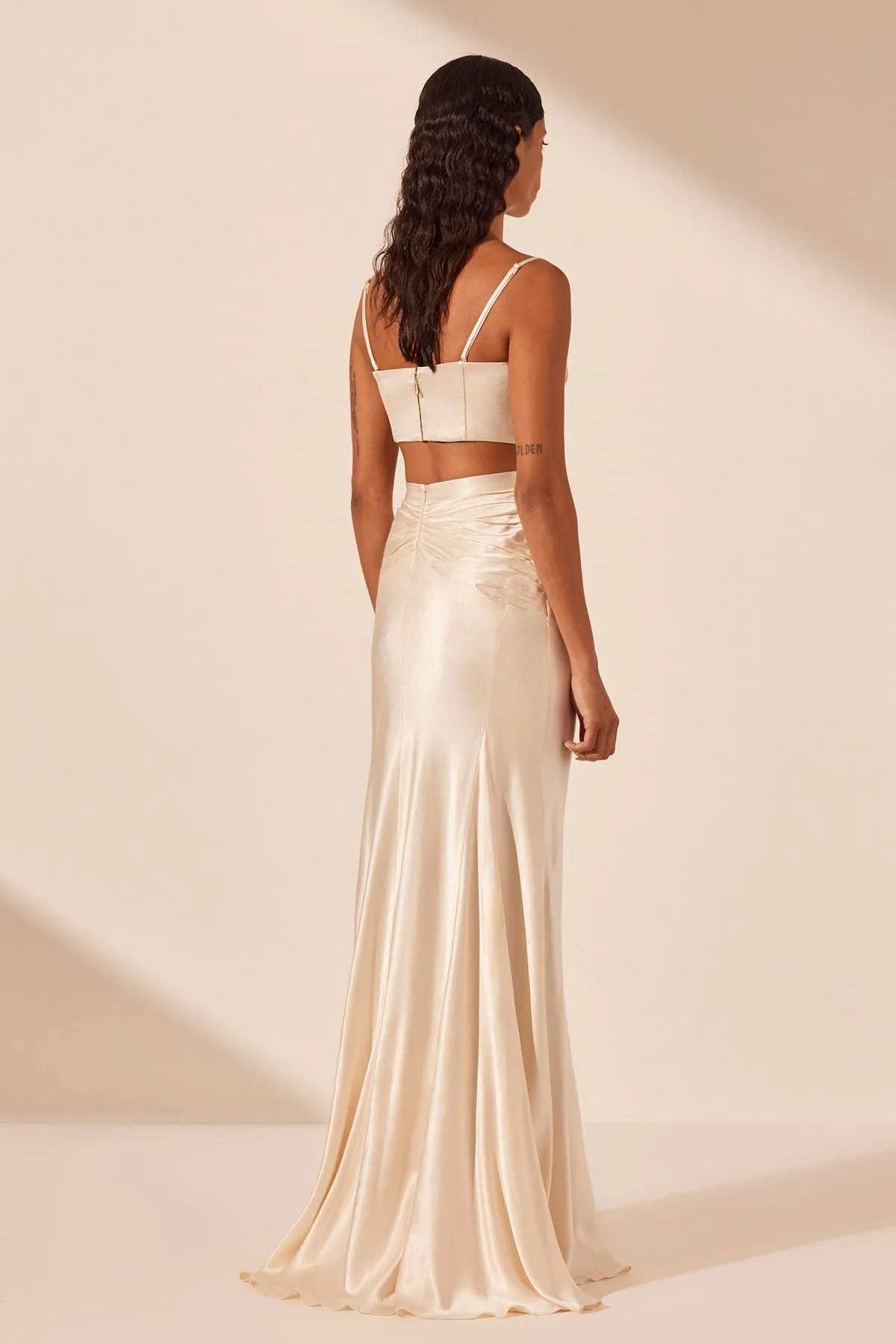 LA LUNE RUCHED MAXI SKIRT - CREAM