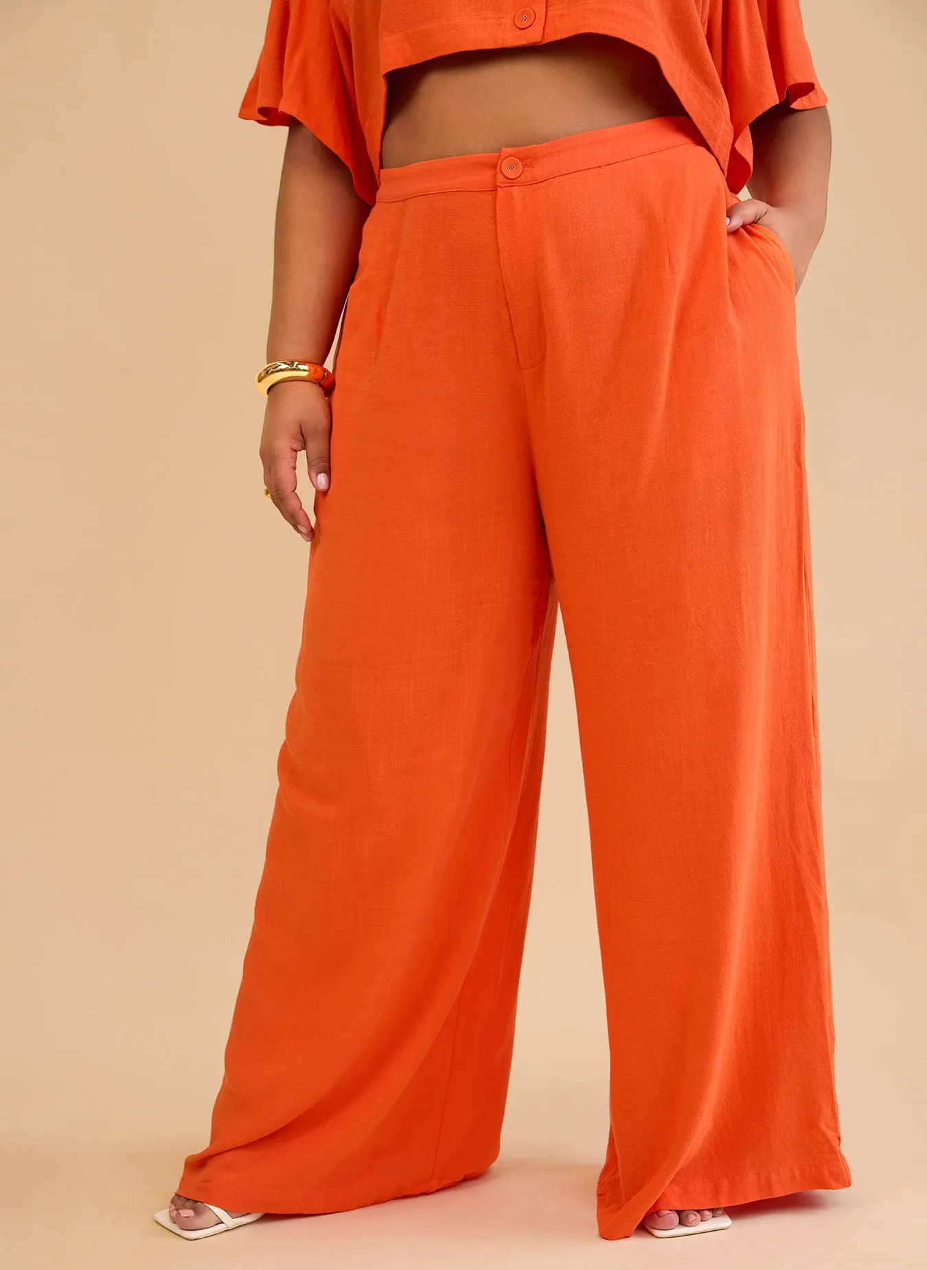 Leticia Linen Wide Leg Pants - Burnt Orange