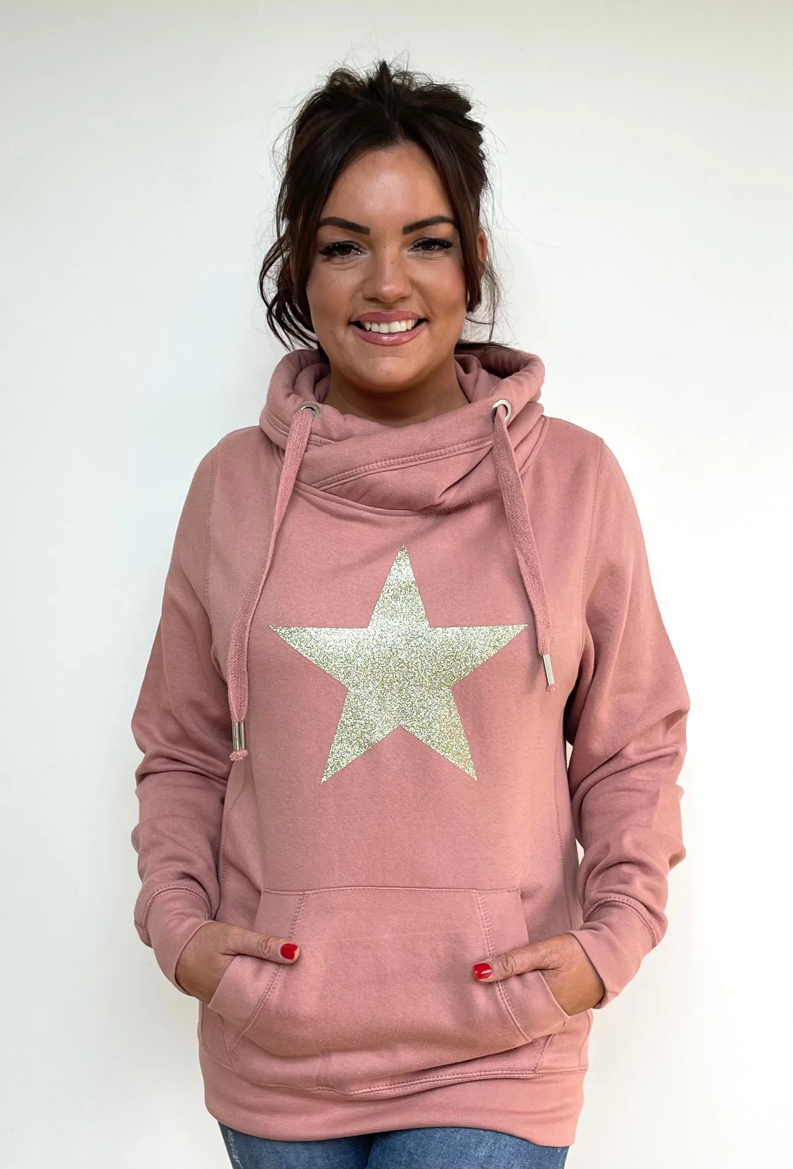 Luxury Cowl Neck Glitter Star Hoodie - Sugar Poppy