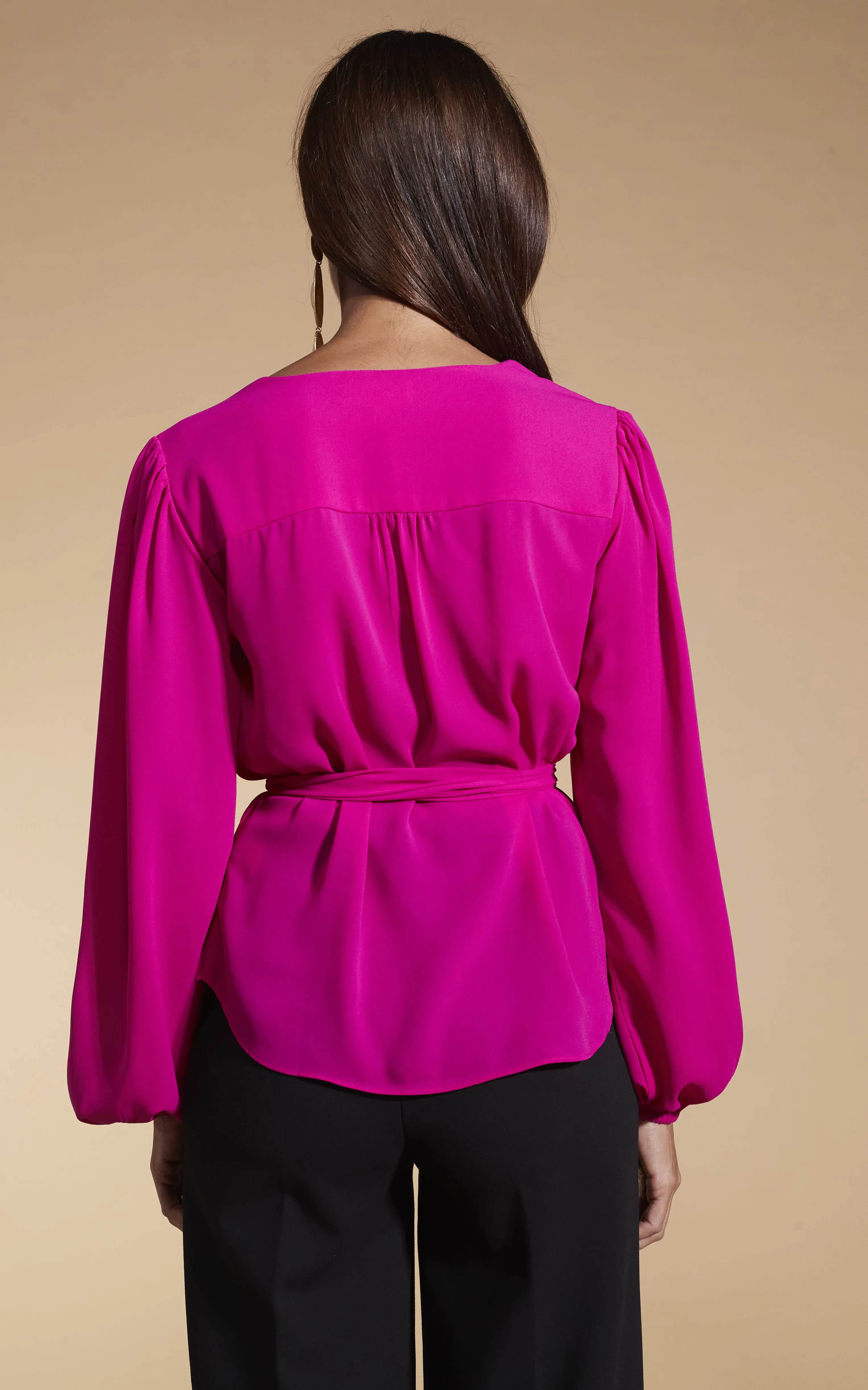 Lyma (multi-way) Tie Neck Top In Solid Magenta