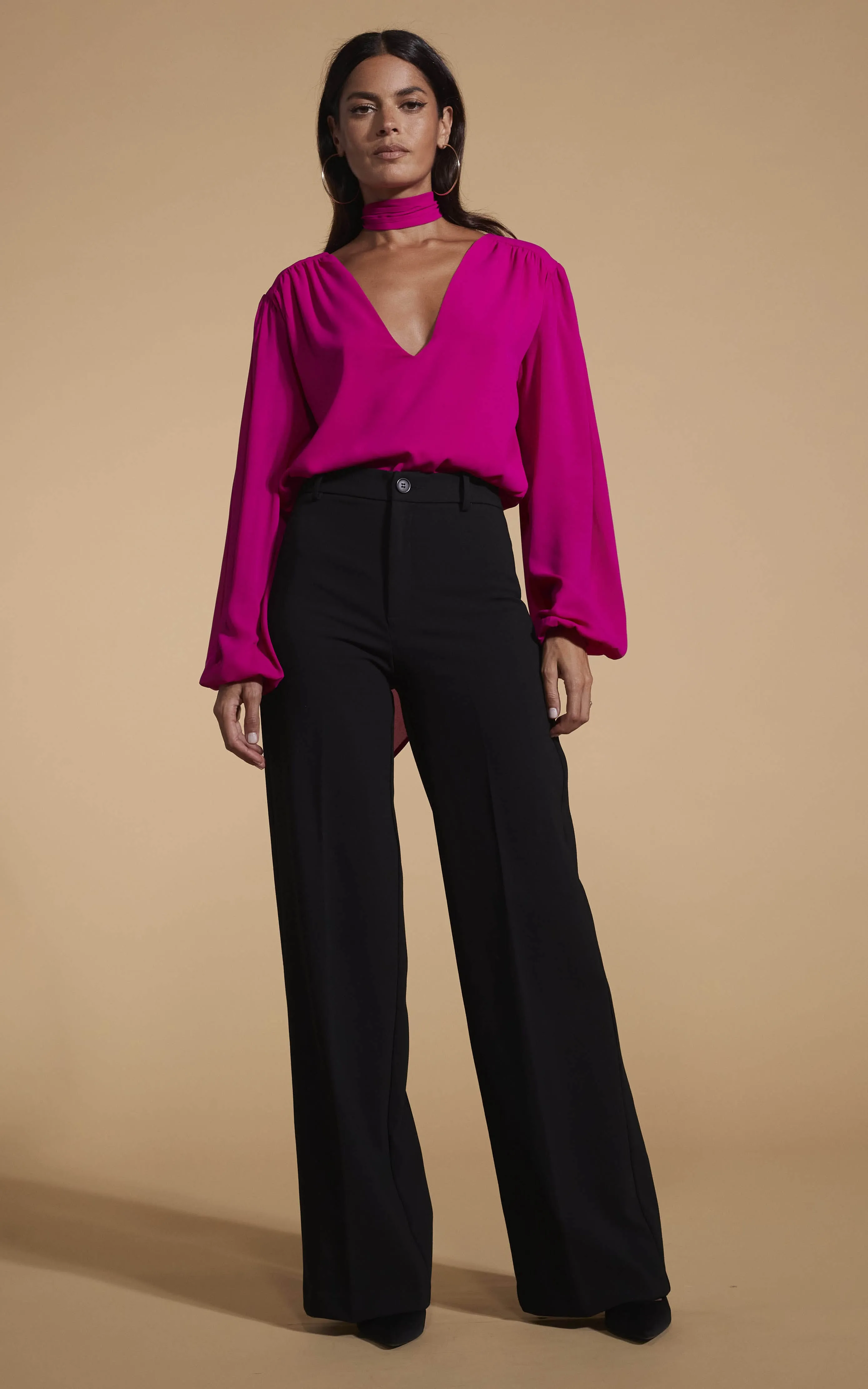 Lyma (multi-way) Tie Neck Top In Solid Magenta