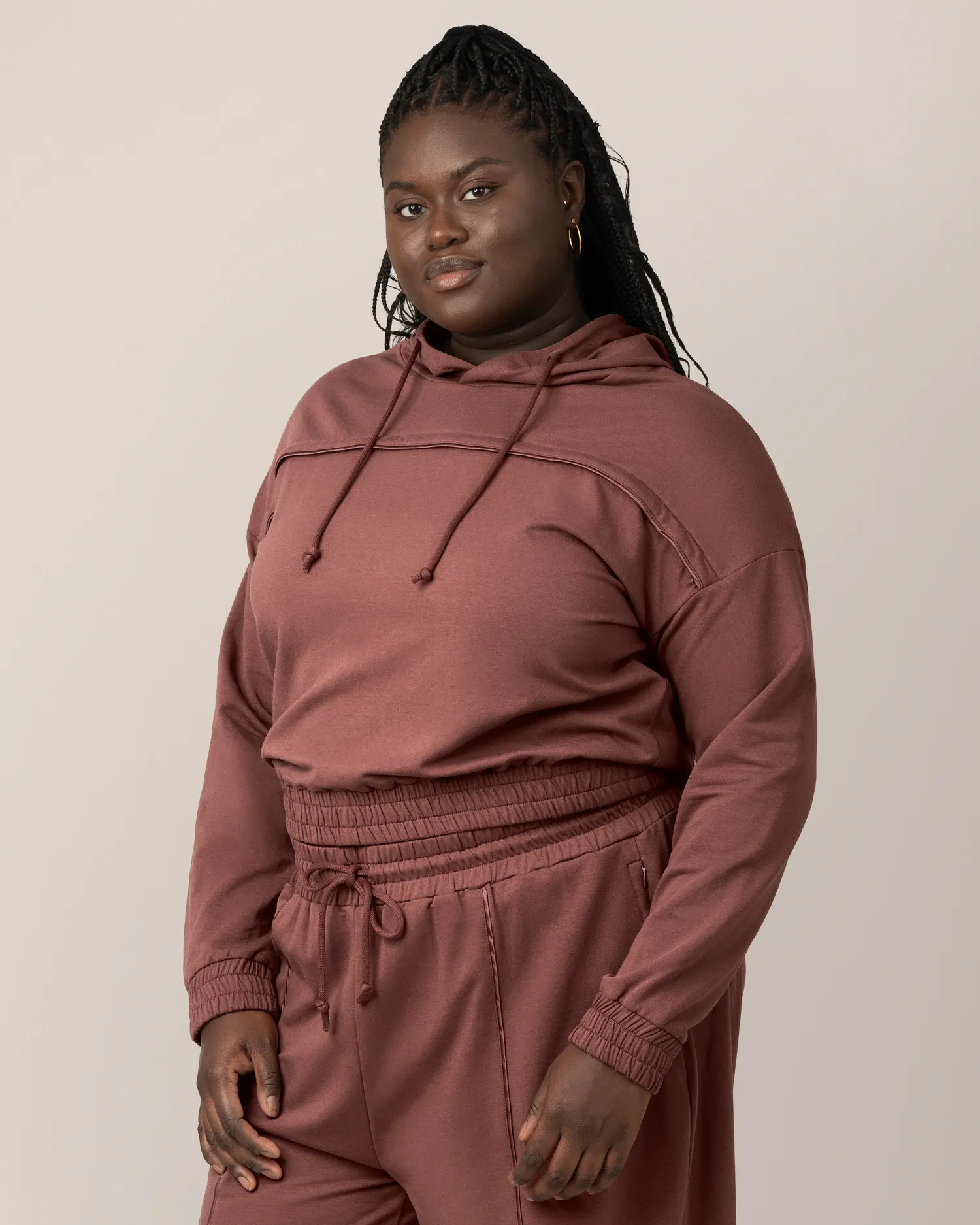 Mila Cropped Nursing Hoodie | Redwood