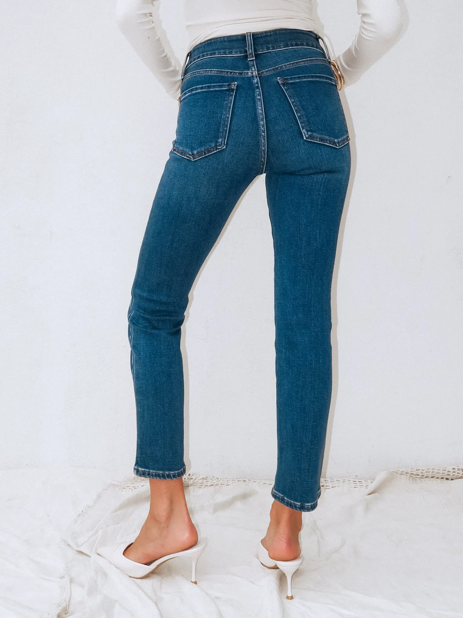 Milan Double Button Straight Leg Jeans - Final Sale