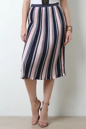 Multi-Colored Accordion Pleat High Waist Skirt