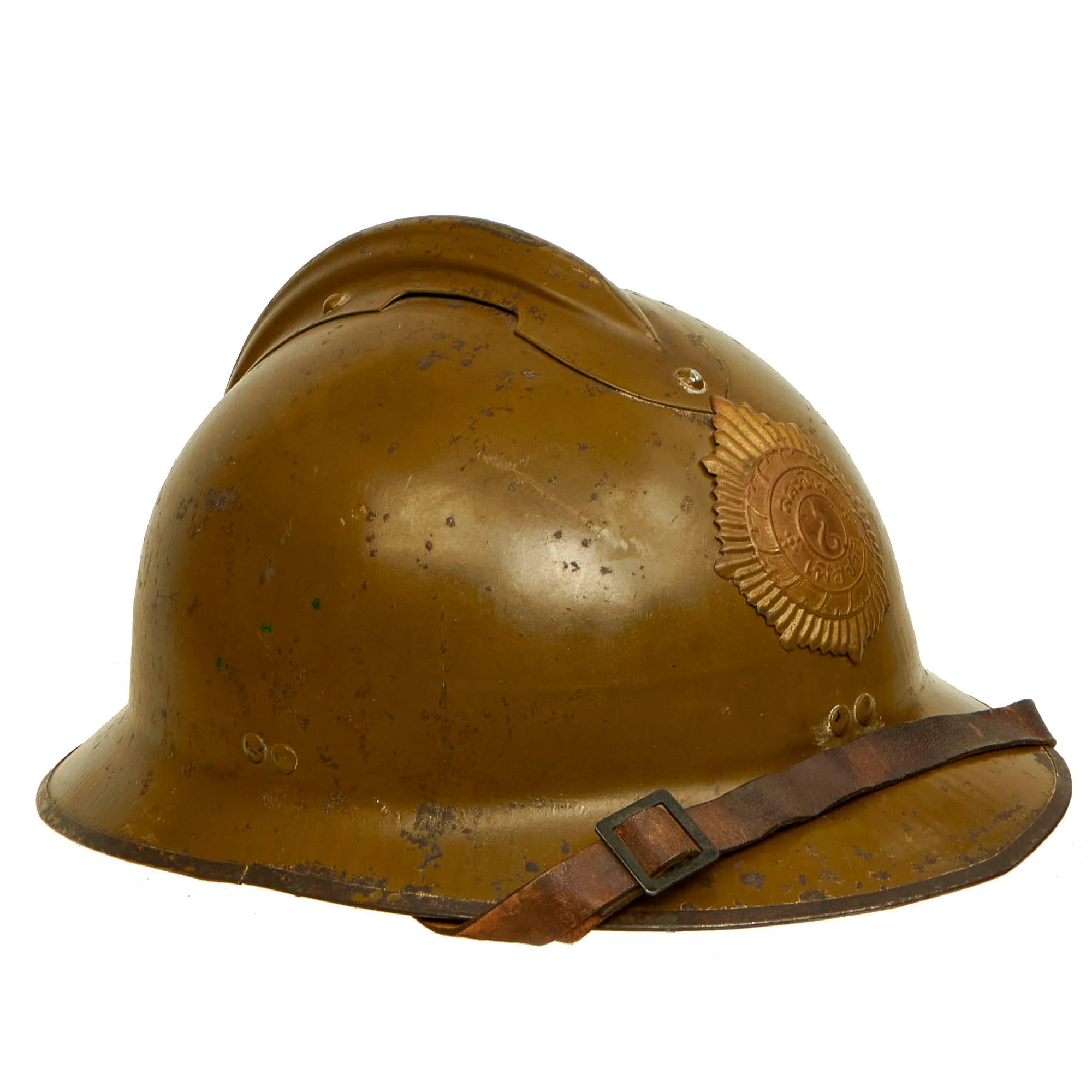 Original Thailand WWII French Model 1926 Adrian Helmet With Siam Badge - Complete