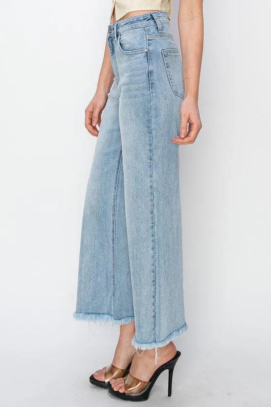 Risen Conroy High Rise Wide Leg Crop Fray Hem Denim Jeans [1-3X]