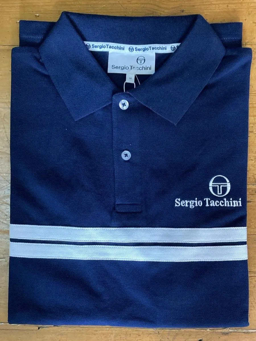 Sergio Tacchini Men's Supermac Polo Shirt Maritime Blue / White / Adrenaline Rush