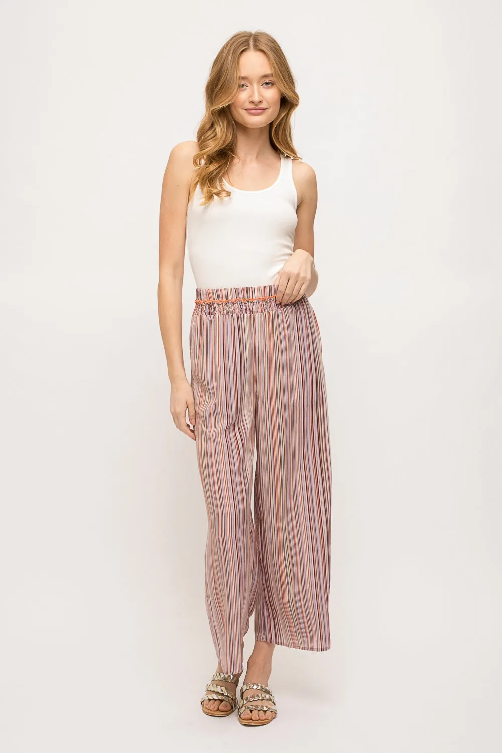 Smocked Waist Multi Stripe Pants