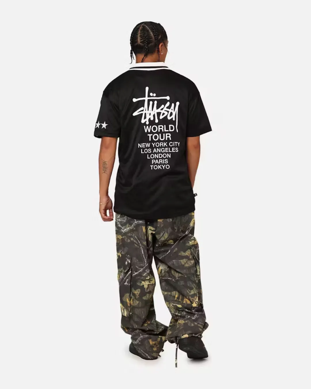 Stussy "World Tour" Football Polo Shirt - Black