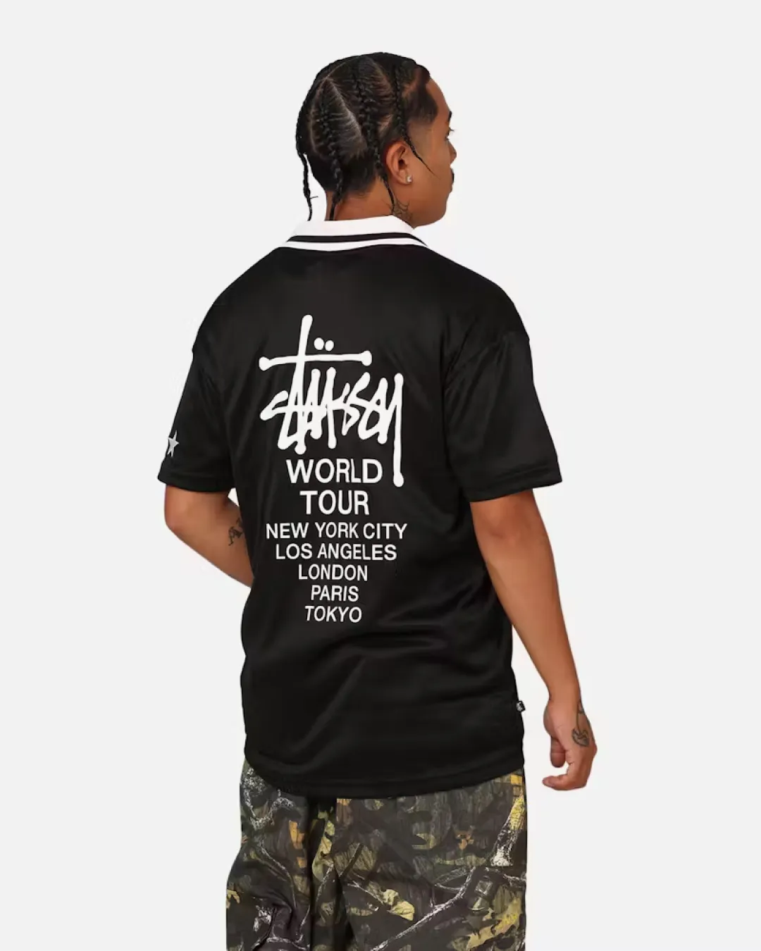 Stussy "World Tour" Football Polo Shirt - Black