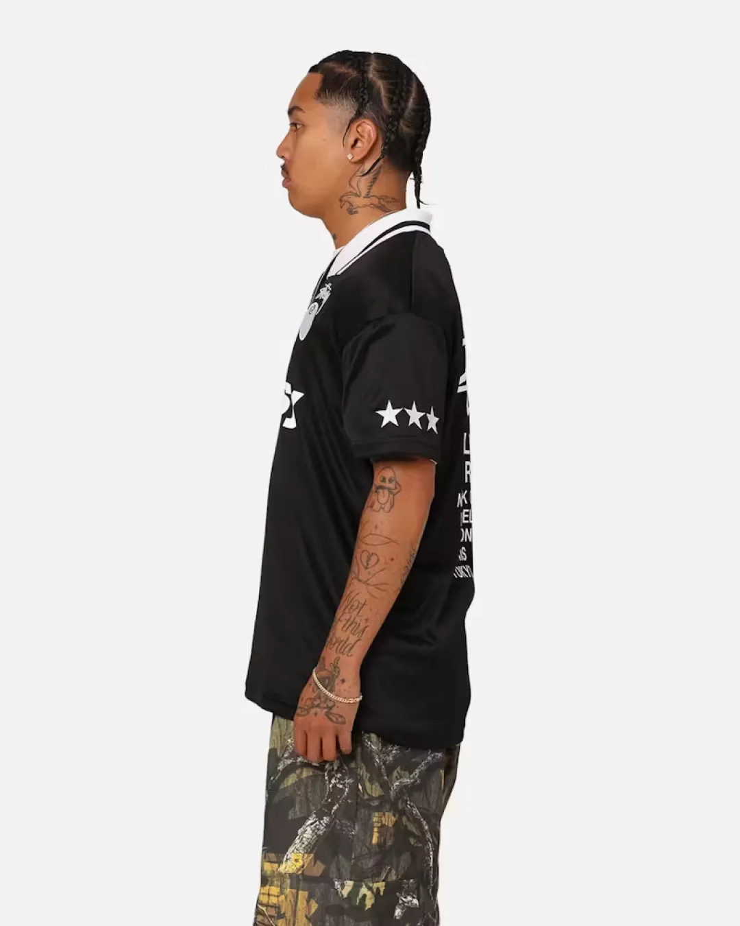 Stussy "World Tour" Football Polo Shirt - Black