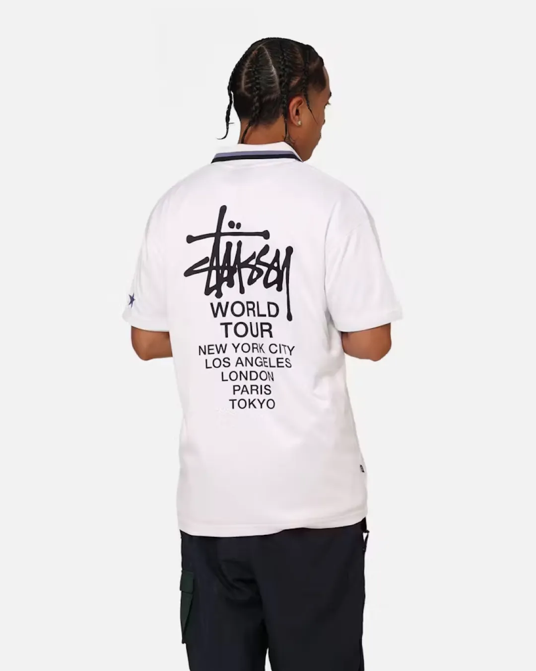 Stussy World Tour Mens White Football Polo Shirt