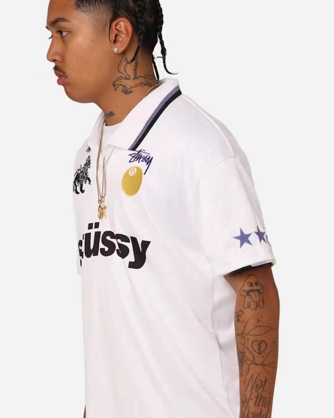 Stussy World Tour Mens White Football Polo Shirt