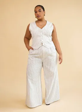 Tillie Linen Stripe Wide Leg Pants W. Pockets