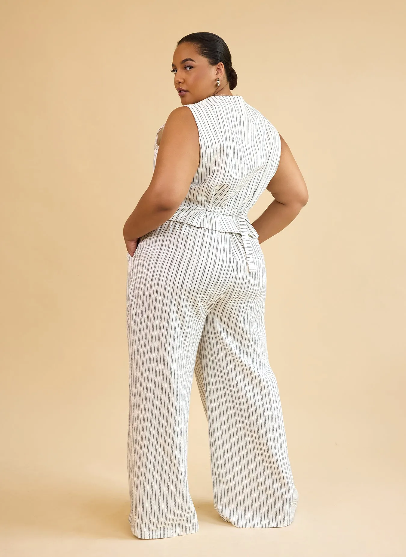 Tillie Linen Stripe Wide Leg Pants W. Pockets