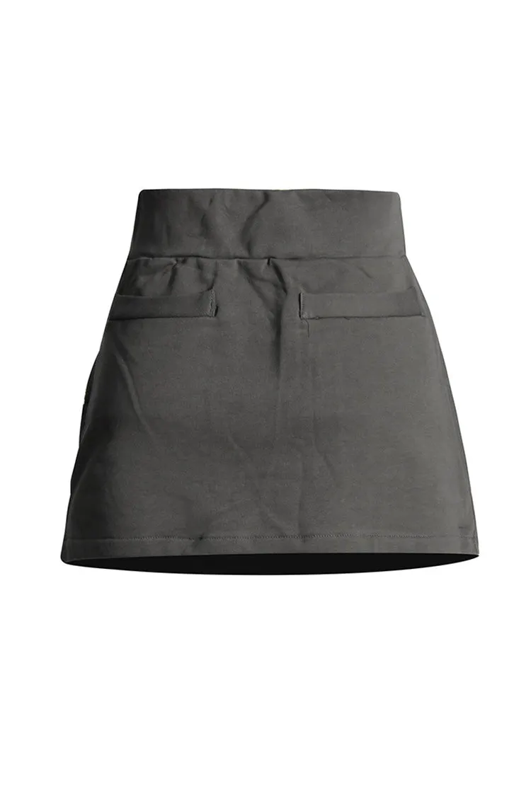 Unique Pocket In Pocket High Waist A Line Solid Color Micro Mini Cargo Skirt