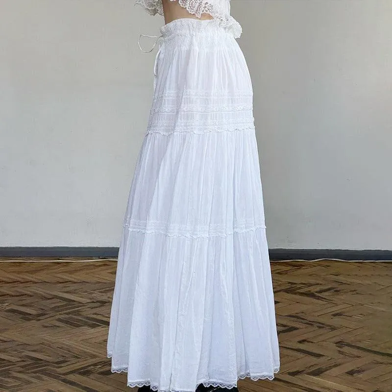 White Bohemian Tiered Maxi Skirt