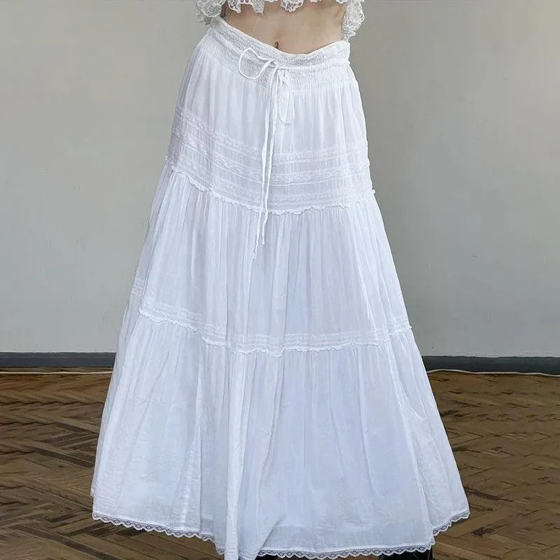 White Bohemian Tiered Maxi Skirt