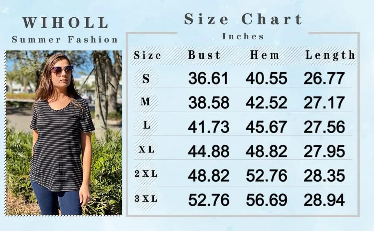 Women Summer T Shirts Short Sleeve Rounded V Neck Pocket Tee Tops