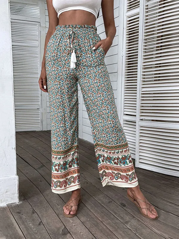 Women's Bohemian Print Wide Leg Trousers