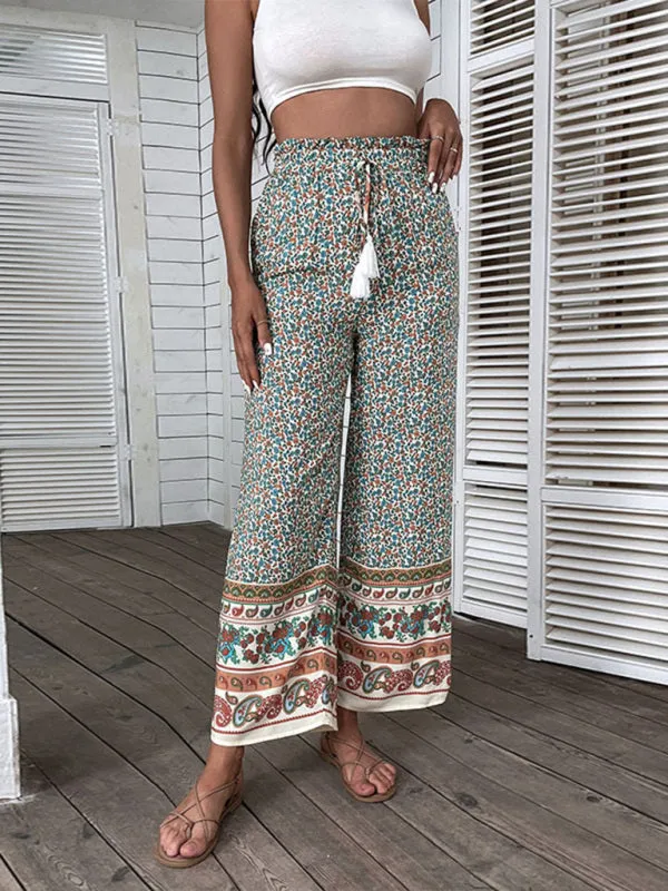 Women's Bohemian Print Wide Leg Trousers