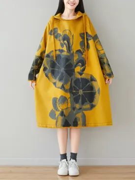 Women's Everyday Wear Mid-Length Printed Hoodie Dress