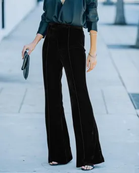 Women's High Waist Flared Velvet Trousers