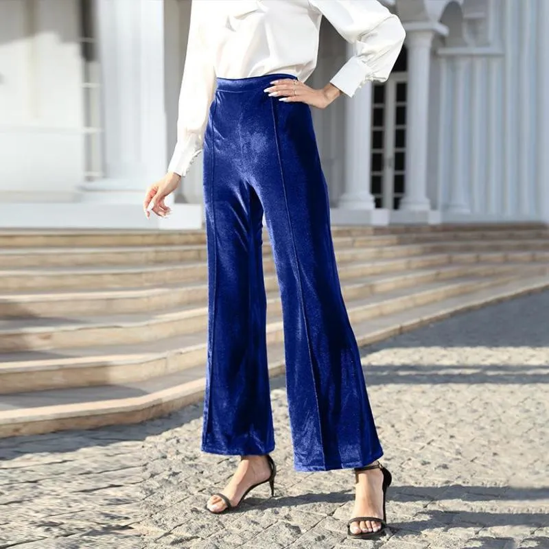 Women's High Waist Flared Velvet Trousers